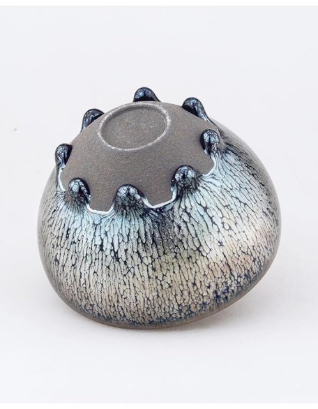 Tenmokus Tea Cup Oilspot Glaze, 4.06oz /120ml Jianzhan Cup with tears, Handmade Thick Porcelain Jian Ware Tea Bowls