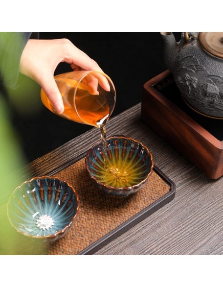 Simple Teapot Teacup, Tea Set for Home Ceramic Tea Set, Jianzhan Chinese Ceramic Jianzhan Tea Cup, 3D Kungfu Teacup with Silver Fish Decorating Tenmoku Glaze Bowl Cup for Best Collection (Jianzhan Fis
