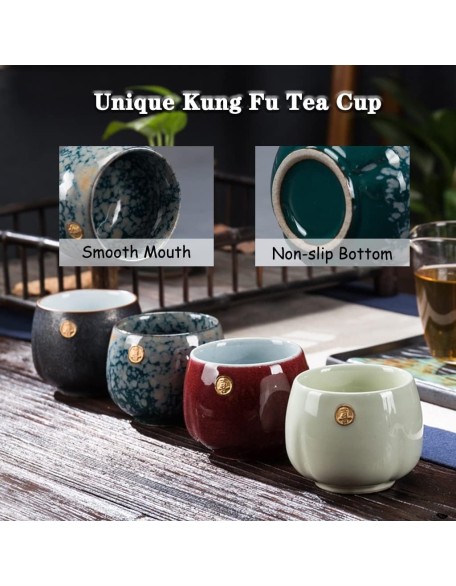 Chinese Tea Cup, Set Of 4 Ceramic 4 Piece Set, Single Jianzhan Master Cup, Vintage Elegant Home Guest Tea Bowl (Color:Multi-colored,Size:Set)