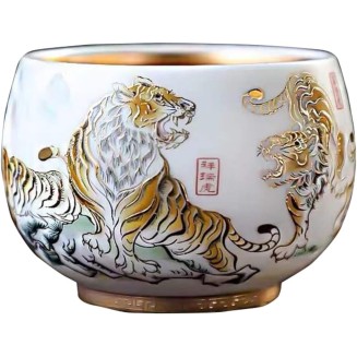 Jianzhan, White Porcelain Five Tigers Tea Cup, Individual Single Cup With Gift Box, Gift for Yourself/Friends/Tea Lovers, 200 ml/7.04 oz
